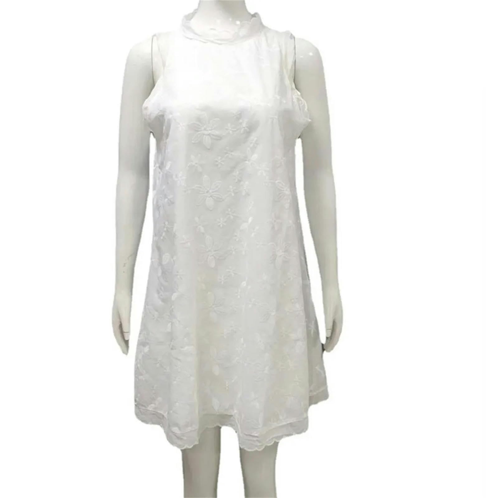 Vestido para Mujer Vestido Sin Mangas para Mujeres Elegante Cuello Redondo Y Suelto Elegante Mini Vestido De Encaje Vestido