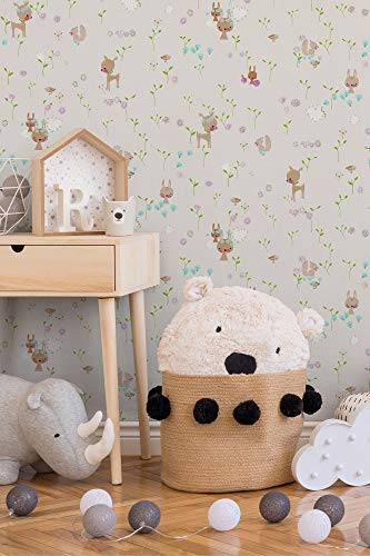 Papel pintado animales infantil | Papel pintado dibujos para habitación infantil | Papel pintado...