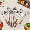 9 PCS 304 Stainless Steel Kitchen Cooking Utensils set with Wooden Handle, Metal Kitchen Utensils Set, Large Heat Resistant Wooden Handle Kitchen Tools, Stainless Steel Wok Spatula #2