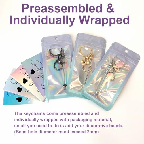 Image of 42 /84 /126 Pcs Beadable Keychain Bars Bulk Blank DIY Beaded Keychain Making Supplies with Bag Thank You Card