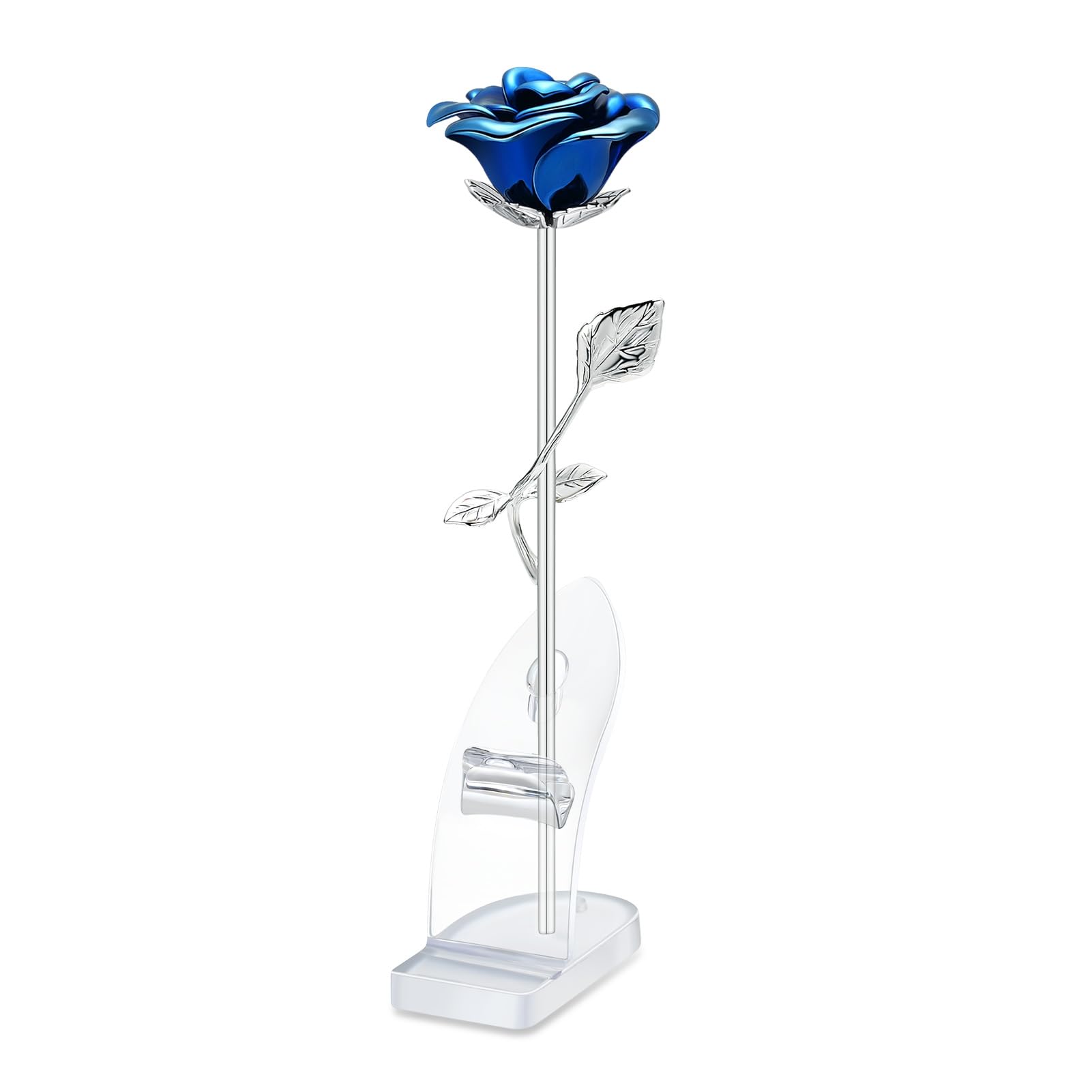MFRZBVO Rose Flower Cremation Urn for Ashes Human Adult Female Male Stainless Steel Mini Decorative Urns for Human Ash Keepsake Memorial for Women Men (Silver-Blue)