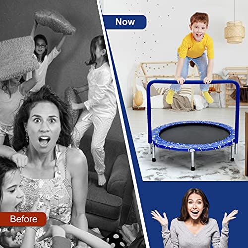 GYMAX Kids Trampoline with Handle, 36 Foldable Rebounder, Protective Cover, Outdoor Indoor Mini Trampolines for Children, Max Weight 150kg