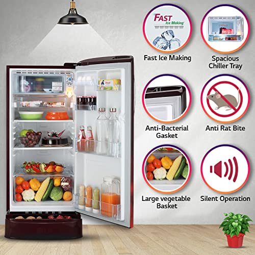 Image of LG 190 L 5 Star Smart Inverter Direct-Cool Single Door Refrigerator Appliance (GL-D201ASCZ, Scarlet Charm, With Base stand with Drawer & Fast Ice Making, 2022 Model)