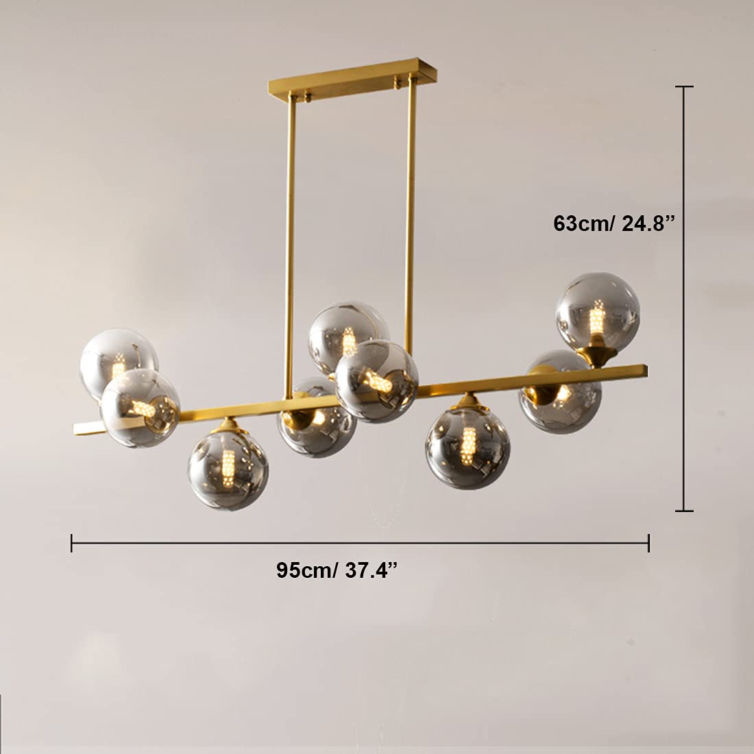 CMBSSTFC Żyrandol ze szkła z 9 światłami Złoty metal szczotkowany mosiądz Liniowa wisząca wisząca Magic Bean Molecule Oprawy sufitowe do sypialni Salon Przedpokój (przezroczysty klosz, 9 świateł)