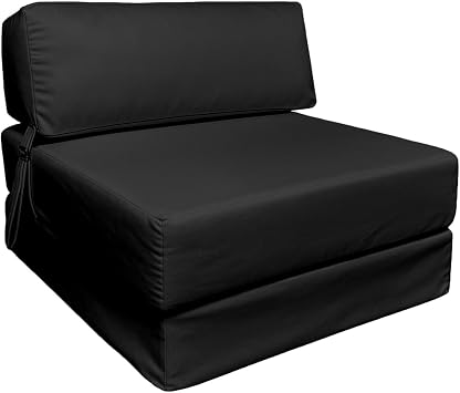 Sapphire Collection Z bed Cube Foldable Futon Mattress with Back Support, Waterproof Chair & Sleepover Bed for Indoor & Outdoor, Soft & Comfy Plain Futon Set Black, 165cmX58.5cmX14cm