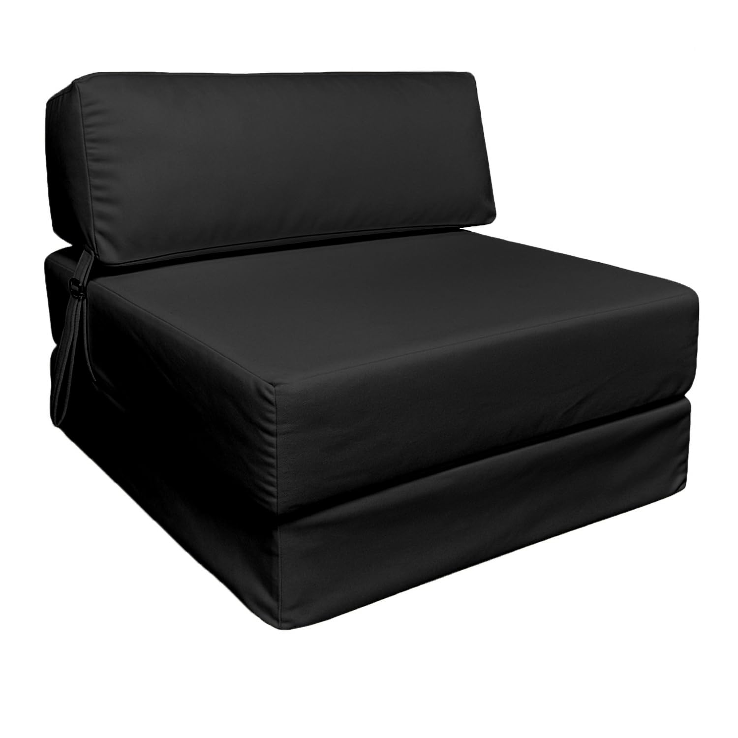 Sapphire Collection Z bed Cube Foldable Futon Mattress with Back Support, Waterproof Chair & Sleepover Bed for Indoor & Outdoor, Soft & Comfy Plain Futon Set (Black, 165cmX58.5cmX14cm)