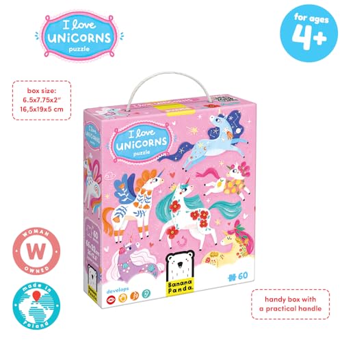 I Love Unicorns Puzzle 4+, 60 Teile Lernpuzzle für Kinder 4+, Bodenpuzzle Einhörner