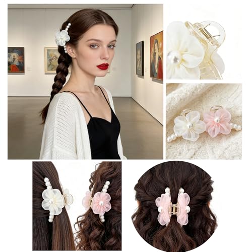 Set 2 piezas pinzas de flores con perlas para cabello miniatura 3