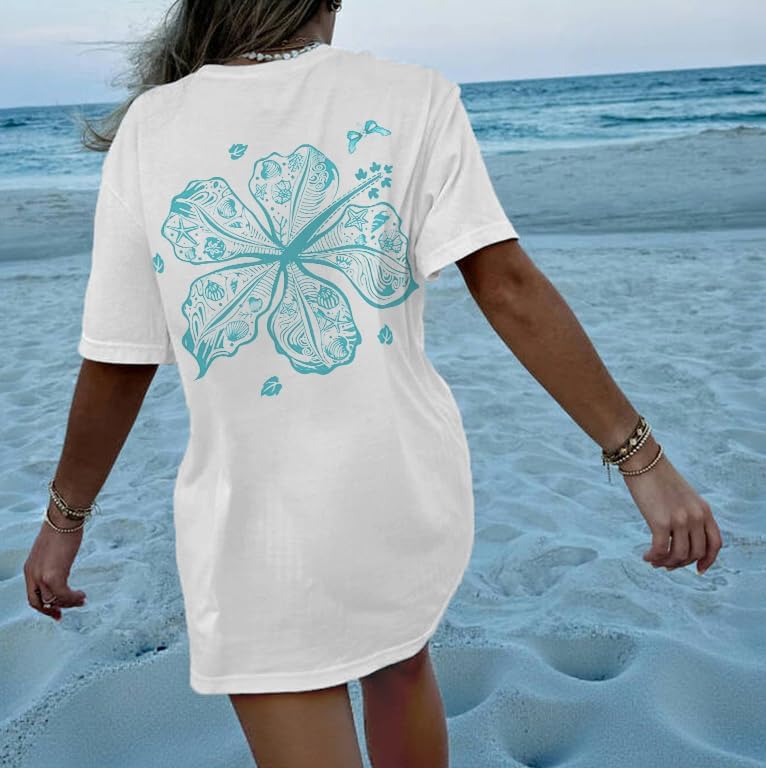 Women Teens Oversized Graphic Tee Shirts Y2k Short Sleeve Floral Aesthetic Tshirt Top Summer Cute Preppy Clothes - Image 6