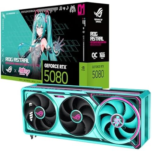 ASUS ROG Astral NVIDIA GeForce RTX 5080 16GB GDDR7 OC Hatsune Miku Edition Gaming Graphics Card (PCIe 5.0, HDMI®/DP 2.1, 3.8-Slot, 4-Fan Design, Patented Vapor Chamber), 3 Year Warranty