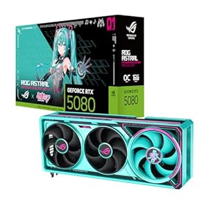 ASUS ROG Astral GeForce RTX 5080 16GB GDDR7 OC Hatsune Miku Edition (PCIe 5.0, 16 GB GDDR7, HDMI/DP 2.1, 3.8 ranuras, diseño de 4 ventiladores, ventiladores de tecnología axial, cámara de vapor
