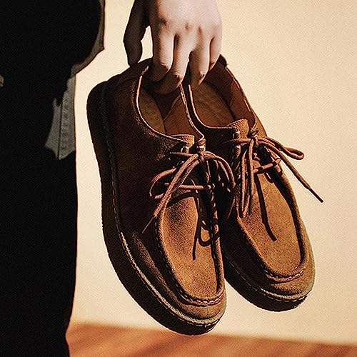 WENOREG Men's Suede Lace Up Casual Loafers Fashion Comfort Slip-ons 2-Eye Thick Sole Waterproof Walking Sneakers Outdoor Flat Low Top Lightweight Walking Working Office Work Mocassins Shoes4