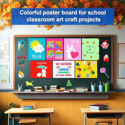 Image of 50 Pcs Poster Board Colorful Paper 11.7x16.5, ROOKEA Vision Boards Bulk Blank Graphic Display Posterboard Card Paper for Kids School Classroom Arts Craft Projects Drawing Scrapbooking