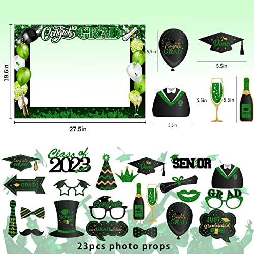 Graduation Photo Booth Props-Class Of 2023 Graduation Party Decoration,Congrats Grad Booth Frame And Green Grad Photo Props With Sticks For Boys Girls Graduation Party Favors Supplies Decoration #TOP3
