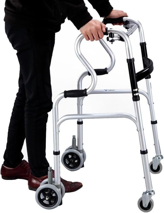 Andador de Movilidad para Adultos Andador estándar Ligero con 4 Ruedas Andador con Ruedas Empuñaduras de Mano Altura Ajustable Andador Plegable