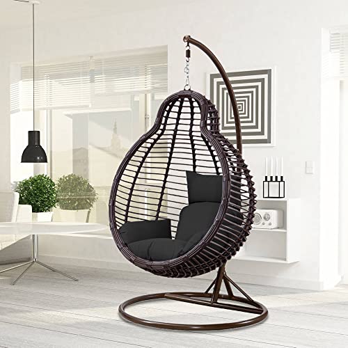 Warmiehomy Swing Chair Cushion, Soft Patio Hanging Chair Cushion Pad with Pillow for Outdoor Indoor Egg Hanging Basket Chair, Seat Cushion Only, Egg Chair Cushion, Black - Image 6