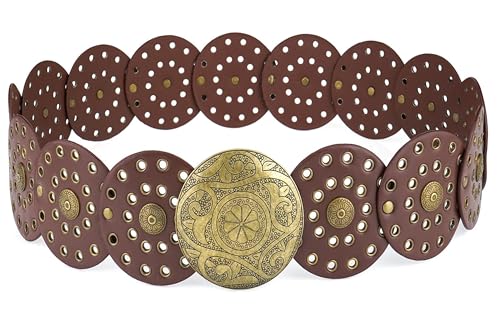 Women Western-Wide-Disc-Belt Hollow-Cowgirl-Belts Vintage Boho-Styl Chunky Country Belts for Jeans Dress Skirt4