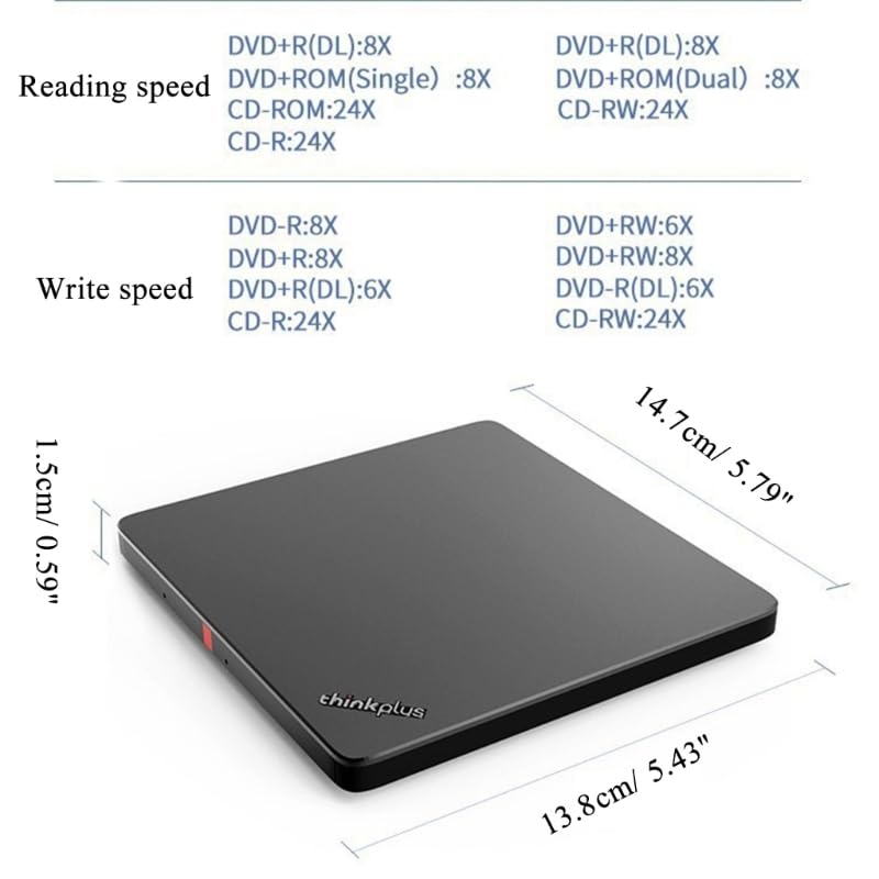 Grabadora externa de CD y DVD con USB de diseño ultrafino tipo C y DVD-RW Plug and Play