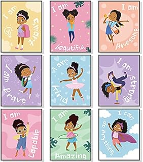 Outus 9 Pieces Girls Room Decor Black Girl Wall Painting Art Decor Motivational Black Girl Posters Girls Bedroom Motivational Art Paint for Kids Teen Girls Room Wall Decorations,Unframed, 8 x 10 Inch