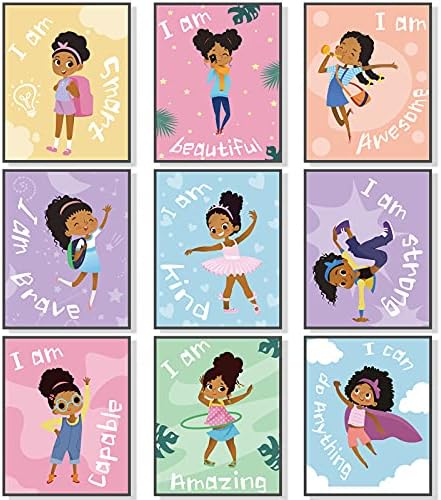 Outus 9 Pieces Girls Room Decor Black Girl Wall Painting Art Decor Motivational Black Girl Posters Girls Bedroom Motivational Art Paint for Kids Teen Girls Room Wall Decorations,Unframed, 8 x 10 Inch