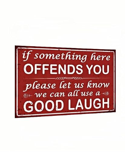 Carastora Funny Sarcastic Sign – "If Something Here Offends You" Vintage Metal Wall Decor for Home, Bar, Garage, Office, or Kitchen – 12" x 8"