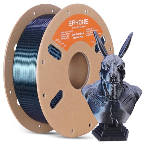 ERYONE Glitter PLA Filament for 3D Printer, 3D Printing PLA Filament 1.75mm +/- 0.03mm, 1kg (2.2LBS)/Spool, Dual Color Burnt Titanium Black&Blue