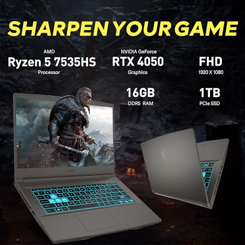 Image of msi Thin A15 15.6 inch FHD 144Hz Gaming Laptop, AMD Ryzen 5 7535HS, 16GB DDR5, 2TB Storage(1TB SSD+1TB Docking Station Set), NVIDIA GeForce RTX 4050 6GB GDDR6, Backlit Keyboard, Wi-Fi 6E, Win 11, Black
