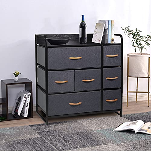 CERBIOR Drawer Dresser Storage Organizer 7-Drawer Closet Shelves, Sturdy Steel Frame Wood Top with Easy Pull Fabric Bins for Clothing, Blankets (Dark Grey) - Thumbnail 6