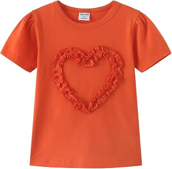 Noomelfish Girls Ruffle Heart T-Shirts Cute Short Sleeve Tee Tops 3-12 Years