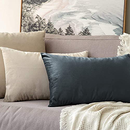 Image of Khooti Velvet 200 TC Cushion Cover Pack Of 1-20 inchX30 inch /51X76 Cm-Dark Grey-Soft Pillow Covers Cushion Case For Sofa Bedroom Living room Chair Car
