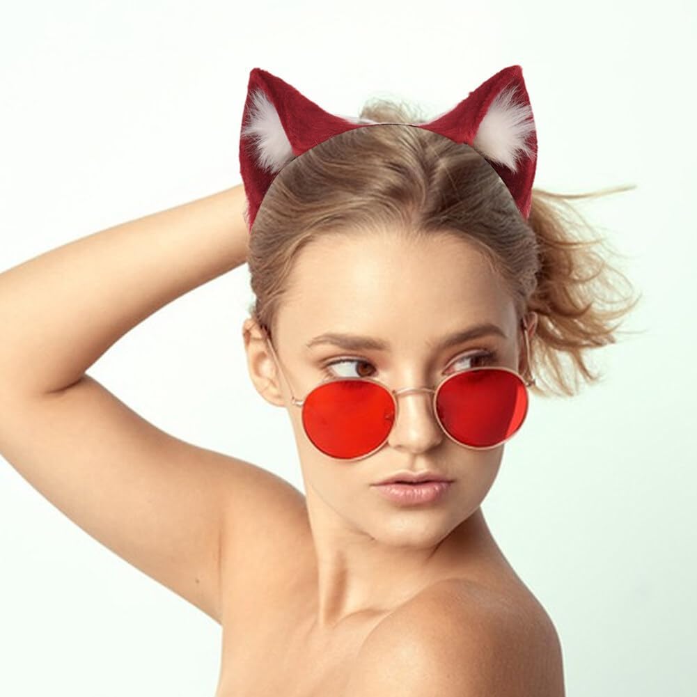 Long Fur Cat Ears Anime Cosplay Headband Plush Hairband Halloween Cosplay Party Costume for Men and Women Role-Playing (Blue-White) - Image 6