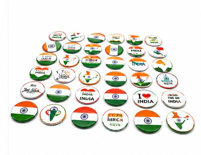Mitraya India Theme Metal Pin Badges Set of 25 Tricolor|Mixed Indian Flag Badges, Patriotic Designs, Independence Day & Republic Day Badge Pins for School, Office, Events & Gifts-image-29