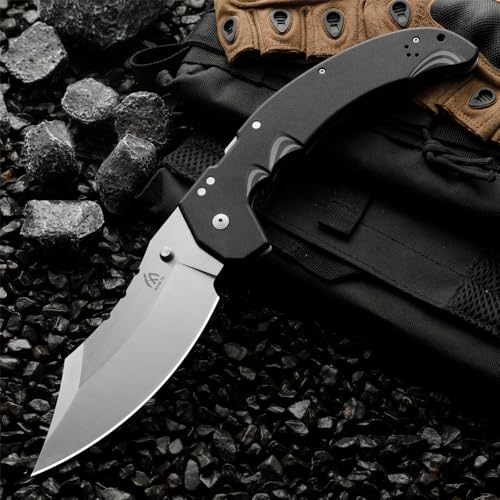 HUANG FU Outdoor Knife, Survival Knife, Folding Knife, Nylon Fiberglass Handle, Suitable for Outdoor Activities, Hiking and Hiking, Men's Gift (grey)