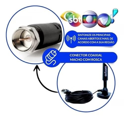 Antena De TV Digital HDTV Interna | Externa, Resistente A Água, 4K, UHF, VHF, AM, FM, Conversor, Par