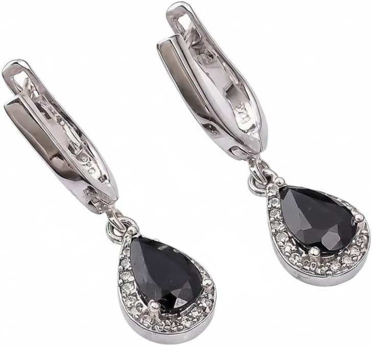 2 CT Round Cut Lab-Created Black Dangle Drop Earrings, 14K White Gold Plated