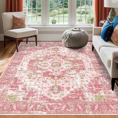 Tapete Decorativo Boho Vintage 5x7 Pulgadas Rosado Verde