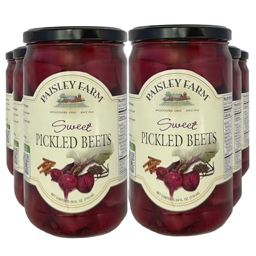 Paisley Farm Sweet Pickled Beets 6-Pack – Farm-Fresh Sliced Beets in Sweet Vinegar Brine – Ready-to-Serve Classic Side Dish or Salad Topper – 24 oz Jars