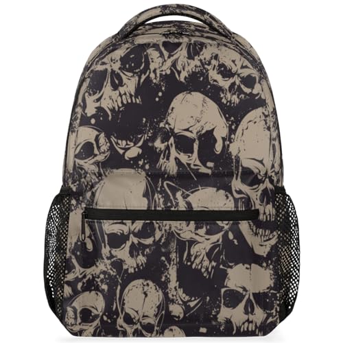 Grey Skull Backpack for Girls Boys Kids Halloween Gothic 16inch Laptop Backpacks Lightweight Waterproof School Bookbag Travel Daypack Computer College Bag Gym Rucksack for Work School Women Men