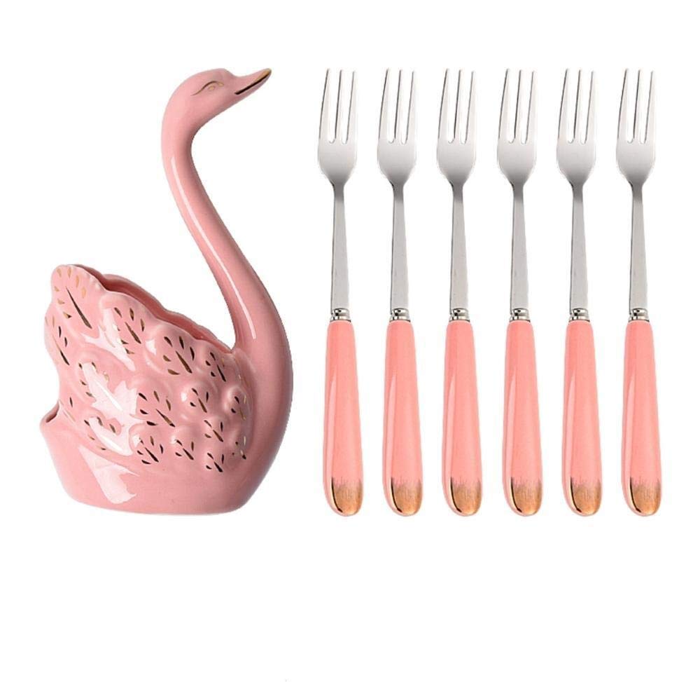 Porte-fourchette cygne rose en inox pour des desserts élégants