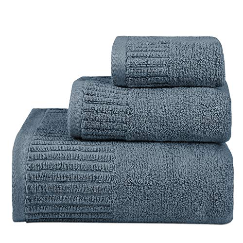 Luxury Bath Towels Set 100% Cotton Lint Free Fade Resistant Highly Absorbent (Blue)