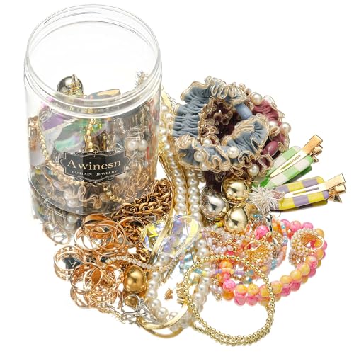 Mystery Jewelry Jar Bundle, Vintage Jewelry Box, 40-45 Piece Surprise Box for Women, Gift Set Multi Style of Earrings Rings Bracelets or Necklaces, Unique Birthday Gift for Her (various)