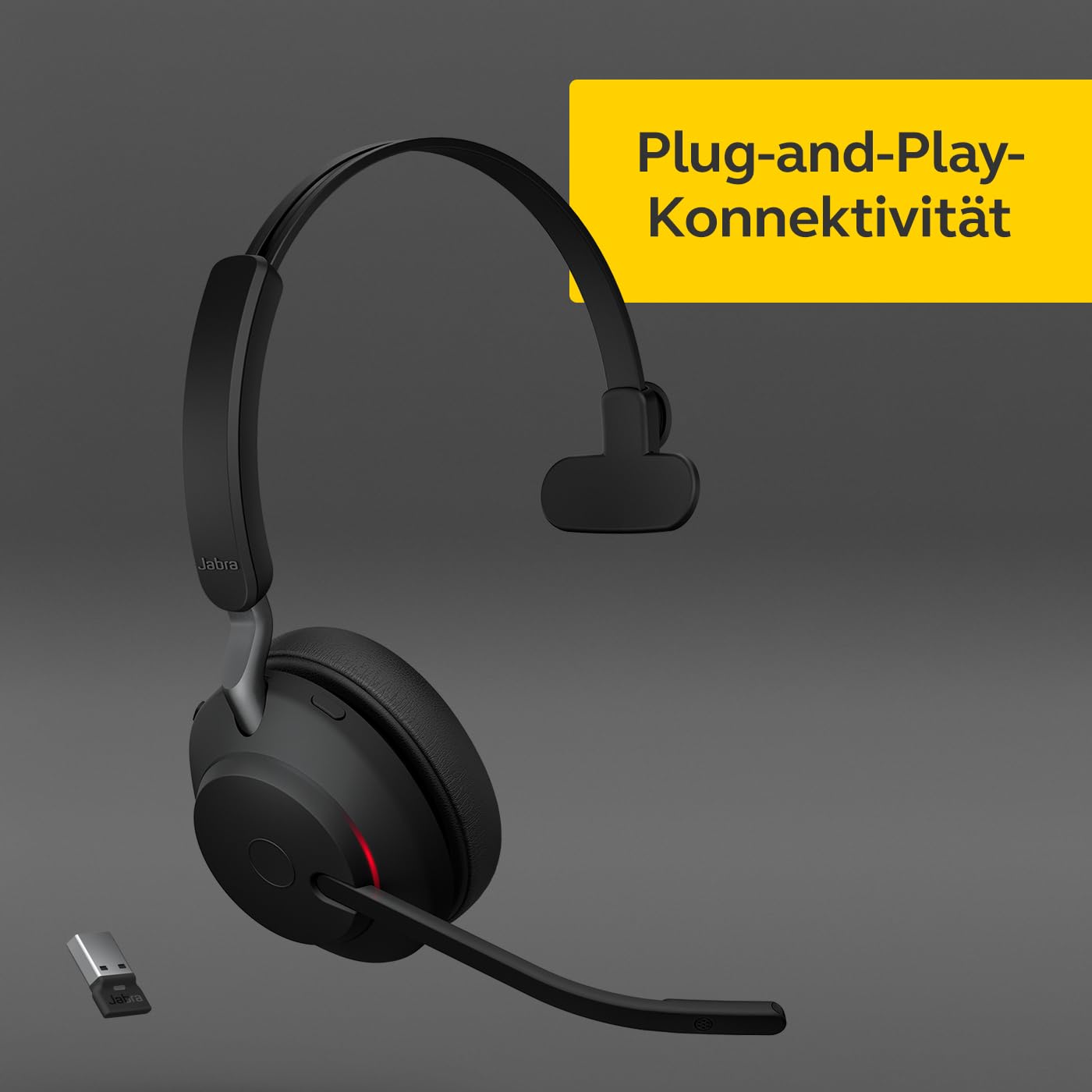 Jabra Evolve2 65 Wireless PC Headset Noise Cancelling Microsoft Teams Certified Mono Headphones USB-A Bluetooth Adapter Black
