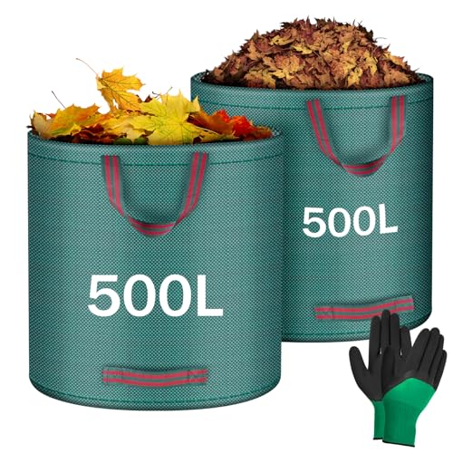 Flintronic Gartenabfallsack, Gartensäcke für Gartenabfälle 2X 500l, Grünschnittsäcke faltbar, Garten Sack Laubsack Abfallsack für Gartenabfälle Grünschnitt Laubabfall