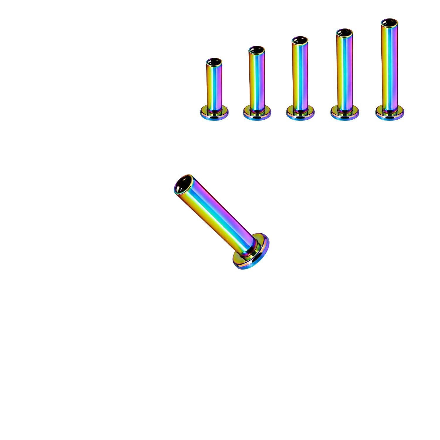 Titanium G23 Internally Threaded Labret Post 16g(1.2mm) | 2.5mm & 4mm Flat Base | PVD Rainbow Implant Grade | Nose, Lip, Helix, Tragus, Lobe, Monroe & Cartilage Piercing | 6mm to 10mm | Selling as 1Pc-image-36