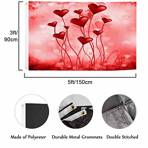 Swono Red Heart Balloon Flag 3X5 Ft Romantic Wedding Valentine's Day Outdoor Garden Flag Indoor Flag Home Decor Standing Farm Flag Banner 3X5Ft #TOP1