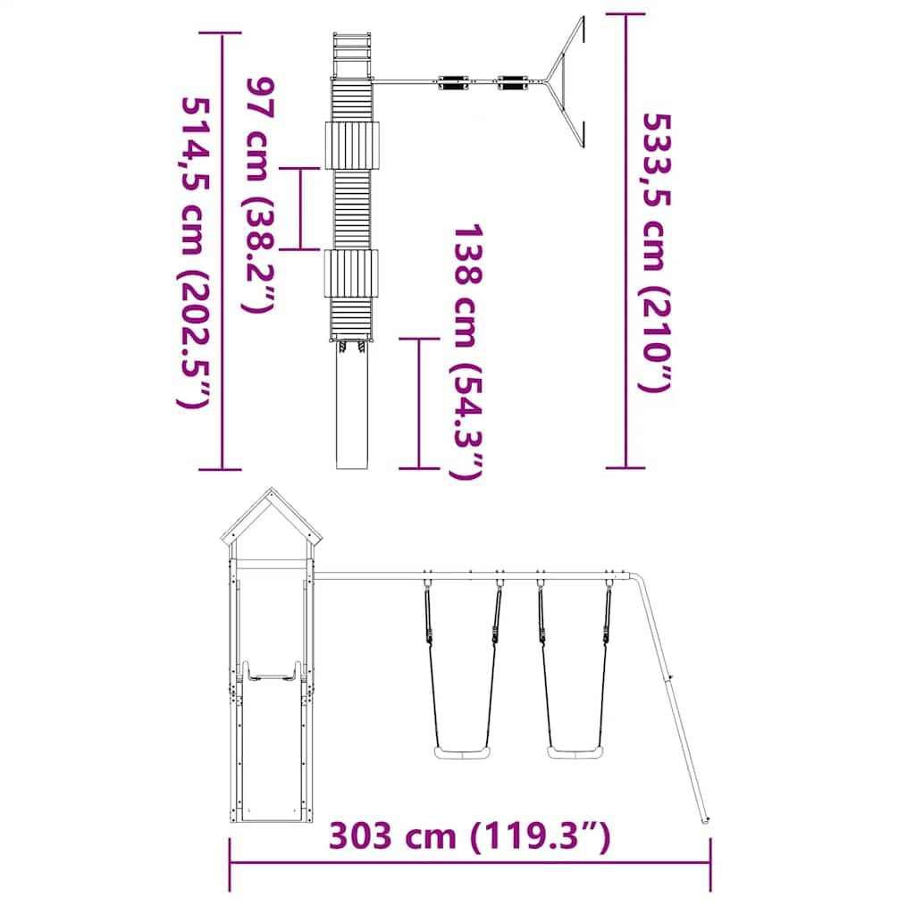 Torre da gioco in legno massiccio Douglasie con piattaforma da 90 cm, scivolo ondulato, doppia altalena, sabbiera e scala, giocattolo da giardino per bambini dai 3 agli 8 anni