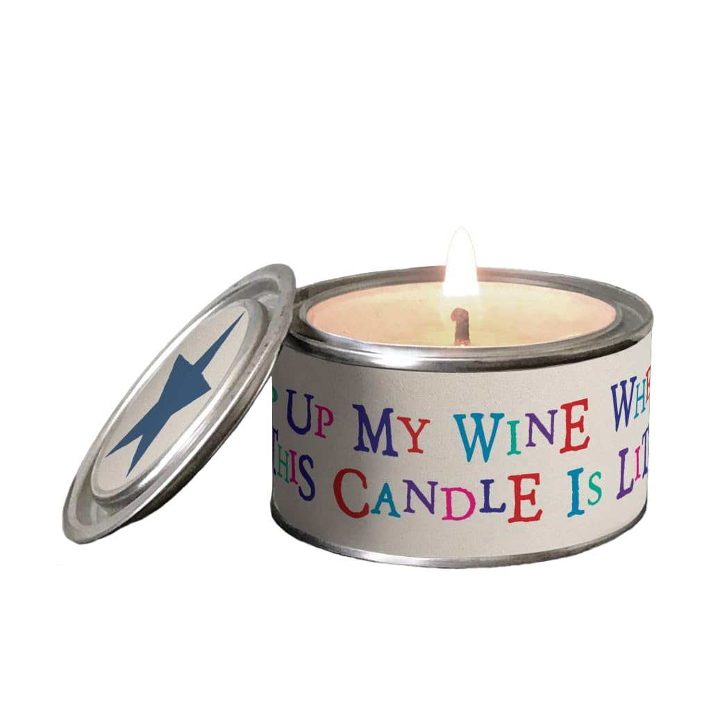 East of India Word Candle in a Tin with a Sentiment Wording Novelty Gift 89ml (Top up My Wine When This Candle is lit)