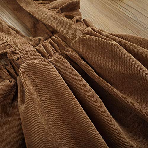 Vohawsa Toddler Baby Girl Velvet Ruffle Strap Overalls Skirt Infant Solid Casual Suspender Dress Fall Spring Summer Clothes (1-2T, Khaki) #TOP2