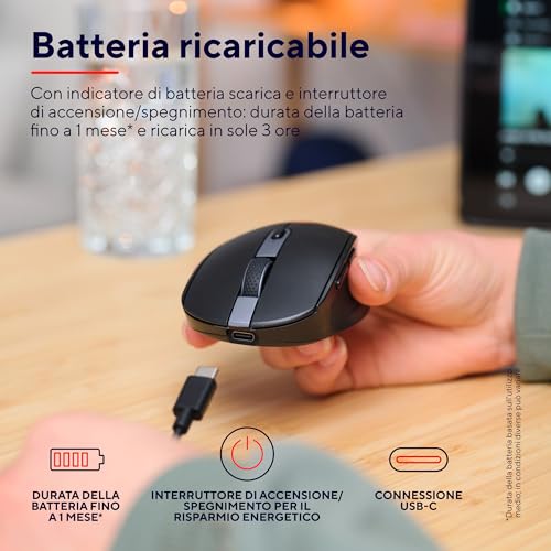 Trust Ozaa Mouse Mano Destra RF senza Fili Bluetooth Ottico 3200 DPI - 4