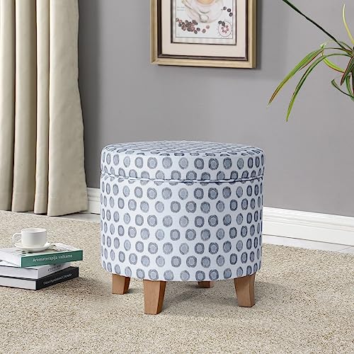 Image of HomePop 19 inch Round Storage Ottoman - Green Medallion Ikat Print